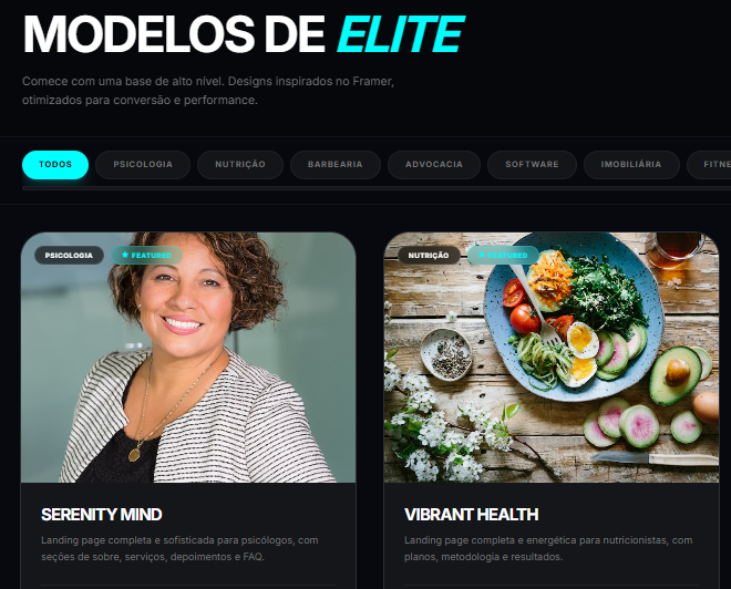 Biblioteca de templates profissionais do Ryze Builder